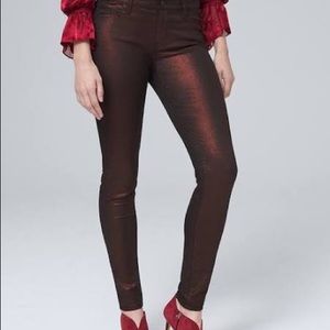 NWT White House Black Market Dark Red Metallic mid-rise skinny pant